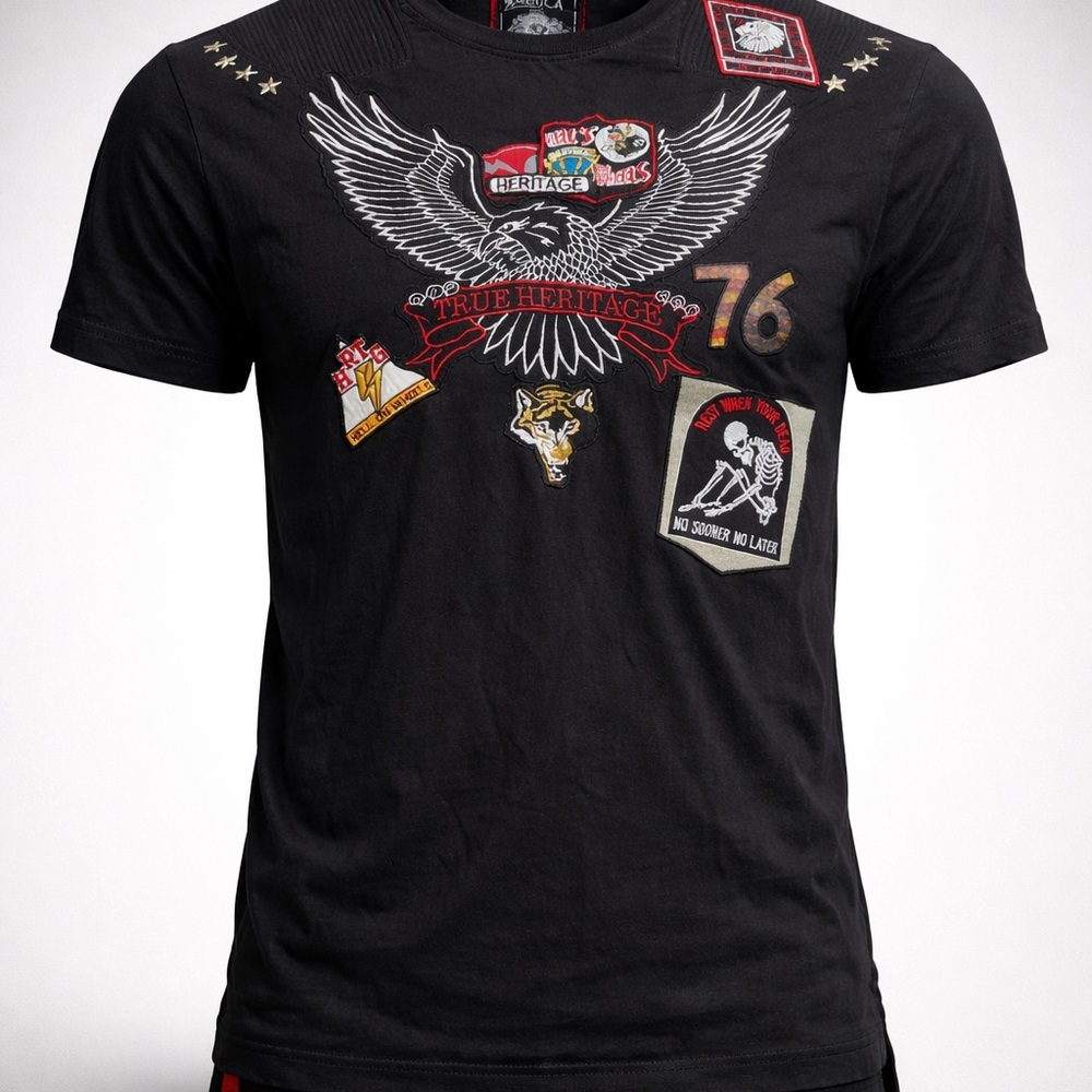 Authentic American Heritage Black Graphic Tee Hell on Wheels  🛞